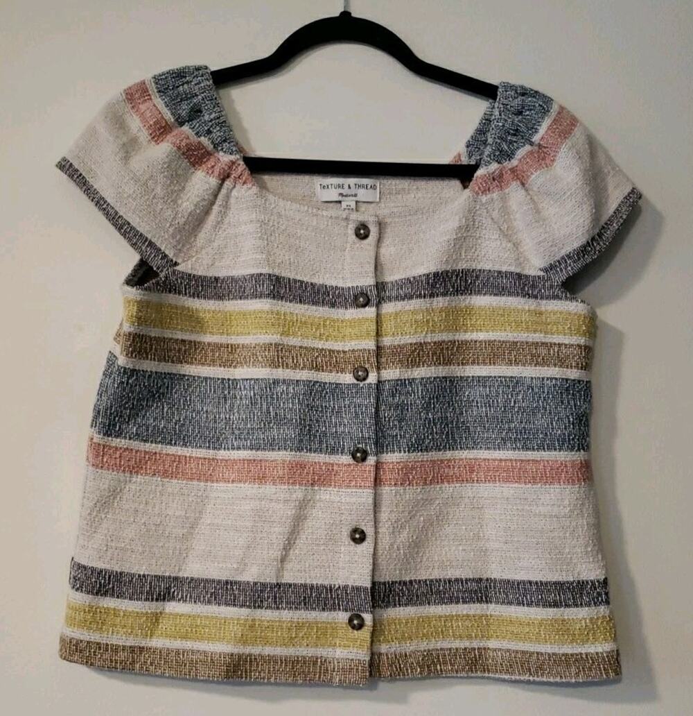 Madewell Texture and Thread Women's Cotton Capsleeve Top Stripes Size XS (K